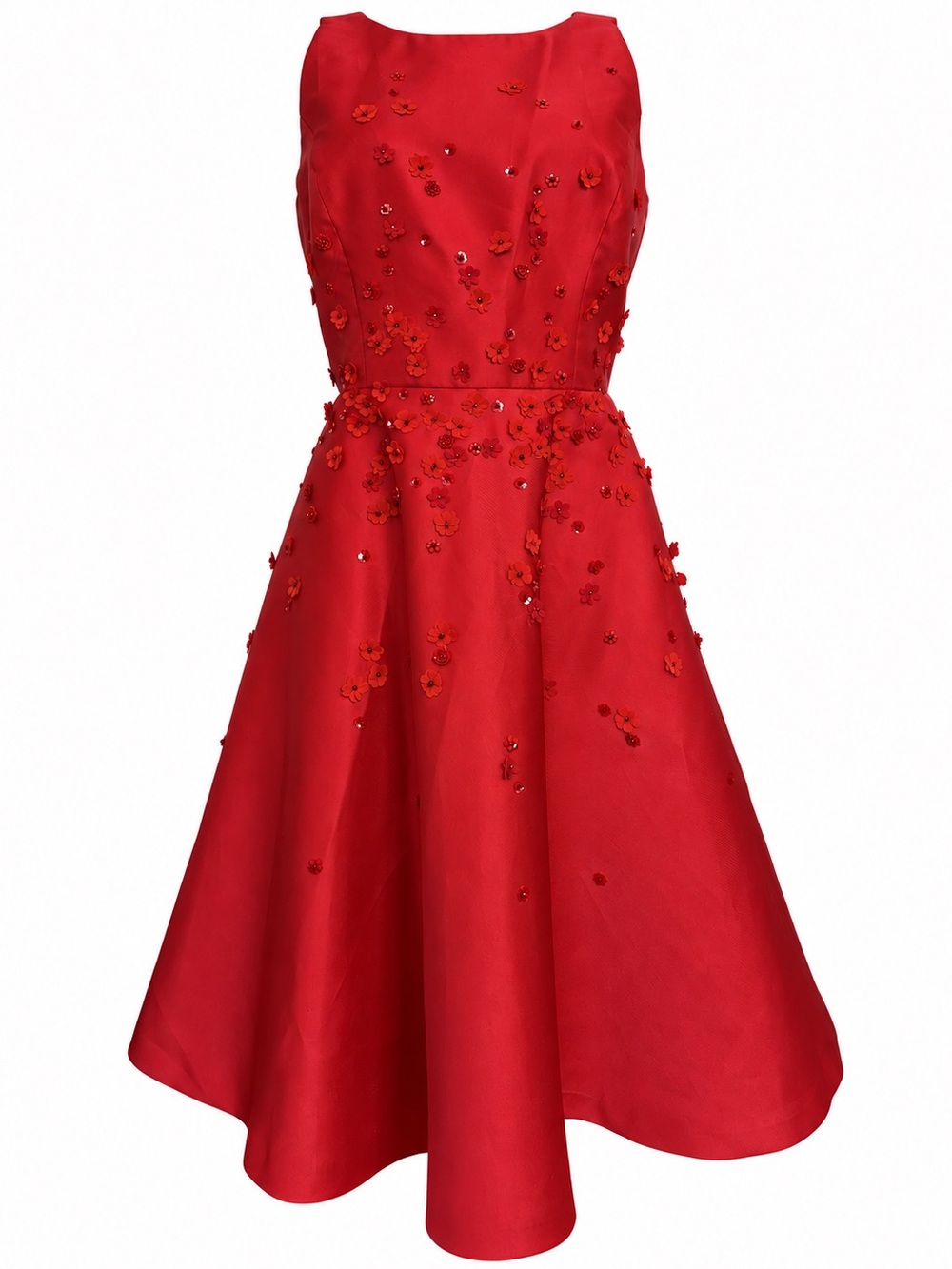 NWT TAHARI ASL Red 3D Floral Beaded Fit & Flare Midi Dress Size 10